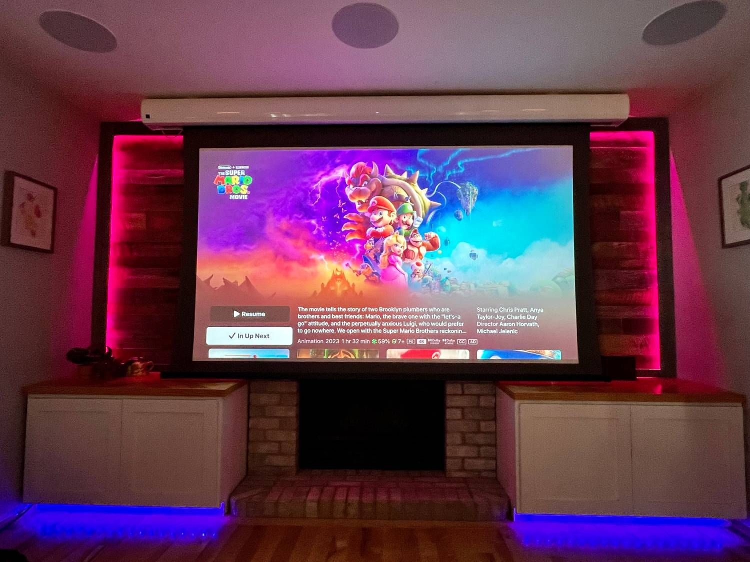 Projector screen with pink backlighting